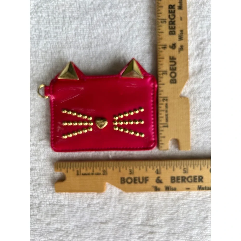 Betsey Johnson Cat Card Holder Hot Pink Studded Faux Patent Leather Y2K Wallet